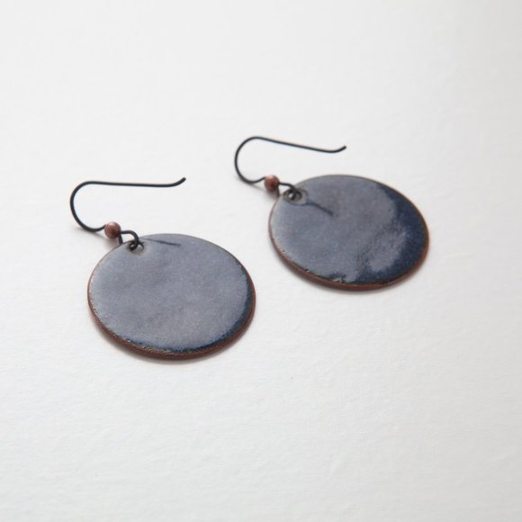 Handmade Copper Enamel Earrings Pierced Dangle Round Boho Rustic Handcrafted - Picture 10 of 11